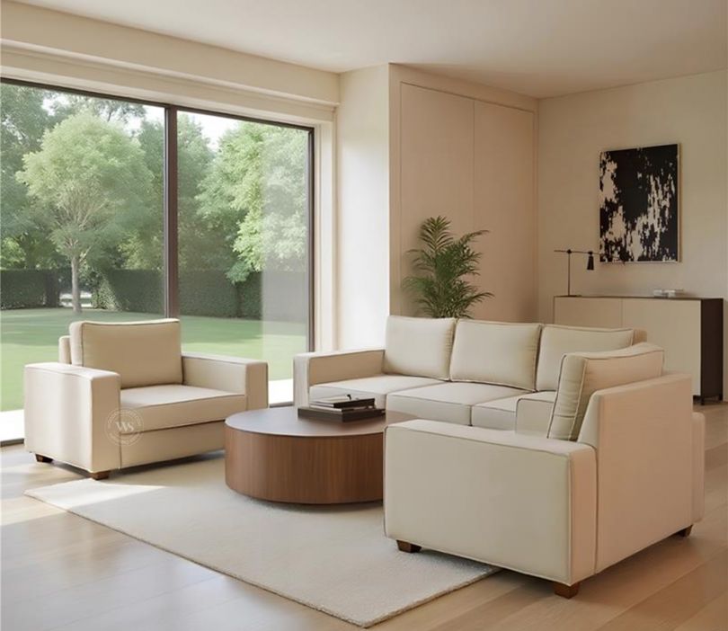 Albus 3+1+1 Seater Fabric Sofa Set (Cotton, Irish Cream)