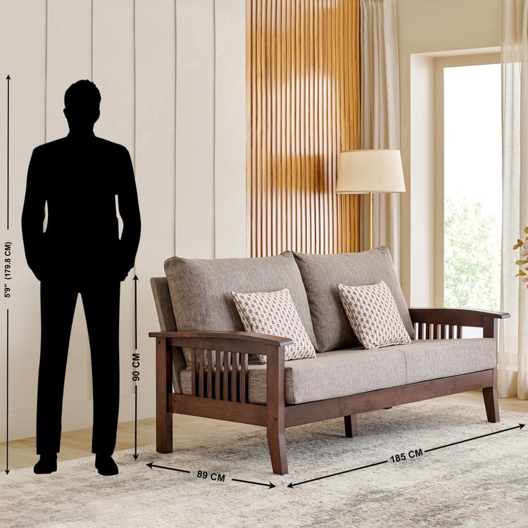 Abby Fabric 3-Seater Sofa with Cushions - Brown