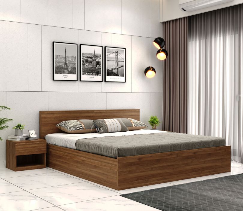 Clemency King Size Bed With Hydraulic Storage (Columbian Walnut Finish)