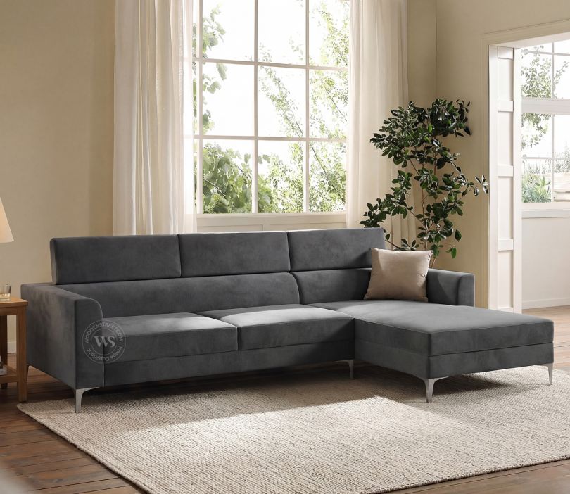 Albert L Shape Right Aligned Corner Sofa with Tilt-Adjustable Headrests (Velvet, Graphite Grey)
