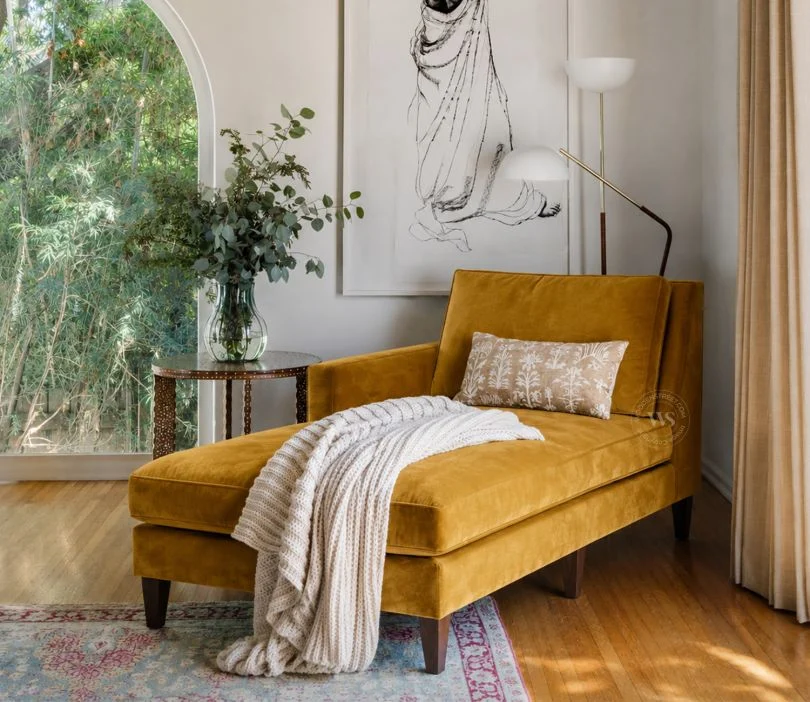 Bracus Chaise Lounge (Velvet, Chestnut Brown)