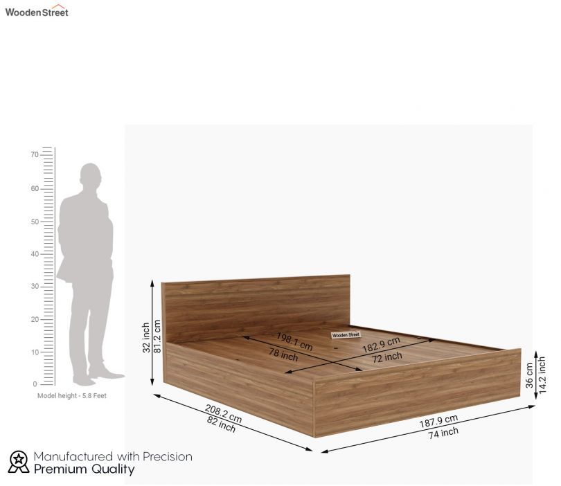 Clemency King Size Bed With Hydraulic Storage (Columbian Walnut Finish)
